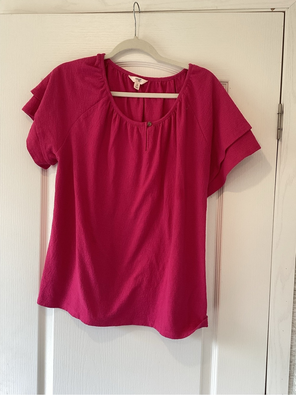 Terra & Sky Bright Pink Short-Sleeve Scoop Neck Blouse 0X EUC